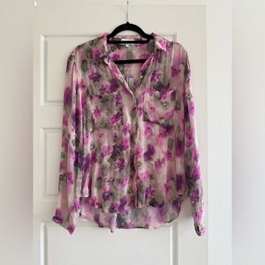Bella Dahl Button Down Blouse Floral Blouse Purple and Tan Size Medium